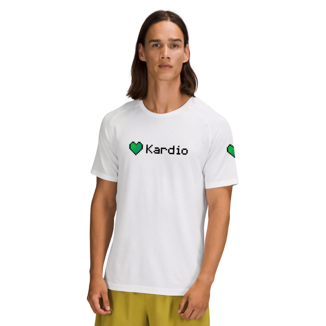 A branded white Kardio t-shirt